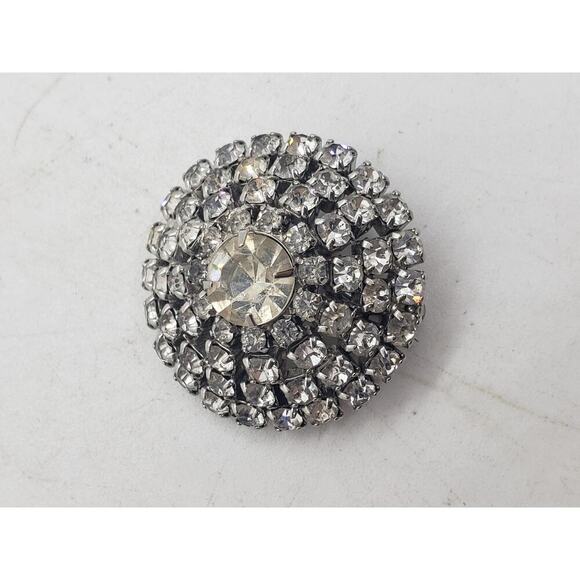 Vintage Weiss Domed Rhinestone Brooch Pin Silvertone Layered Dimensional Signed - Picture 14 of 14